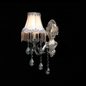 Ravishing Polished Silver Finish Plate Pairs with Grey Fabric Bell Shade Add Charm to Decorative Single Light Wall Sconce