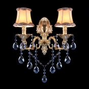 Amazing Wall Sconce Features Delicate Gold Finish and Pink Fabric Shades Creating Welcomed Addition to Feminine Room