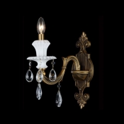 Elegant Antique Brass Single Light Wall Sconce Featured Clear Lead Crystal and Curved Sleek Arm