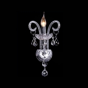Single Light Wall Sconce Features Two  Graceful Curving Crystal Arms and Gleaming Droplets