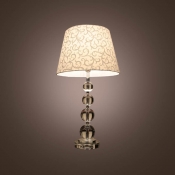 Beautiful Fabric Shade with Lead Crystal Table Lamp Features Four Stacked Crystal Globes Create the Base