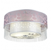 Romantic Pink Fabric Outer Shade Add Charm to Contemporary Four Lights Flush Mount Ceiling Light