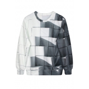 White&Gray Weave Pattern Print Sweatshirt