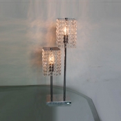 Distinctive High-low Two-light Table Lamp Adorned with Beautiful Clear Strands of Crystal Beads and Sleek Chrome Finish