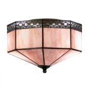 Purple Glass Shade Two Lights Flush Mount Ceiling Light in Tiffany Style