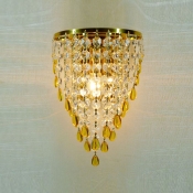 Delicate Contemporary Wall Light Fixture Completed with Gold Finish Frame and Beautiful Crystal Beads
