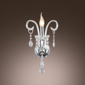Dazzling Sparkling Single Light Crystal Wall Sconce with Graceful Curving Arms