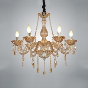 Faceted Crystal Strands 6 Candle Lights Beautifully Detailed Champagne Crystal Chandelier