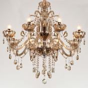 Sophisticated and Classic 8-Light Elegant Scrolls Crystal Droplets Large Chandelier