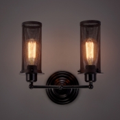 Two-light Wrought Iron Cylinder Net Industrial Wall Light