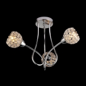 3-lights Artful Semi Flush Ceiling Light Accented by Elegant Scrolls and Crystal Beaded Shades