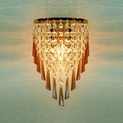 Dainty Contemporary Gold Finish Frame and Strands of Clear Crystal Beads Composed Luxurious One-light  Wall Washer