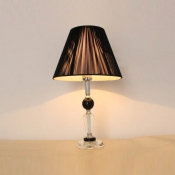 Stunning Black Silk Thread Empire Shade Add Mystery to Modern Table Lamp with Clear Crystal Center and Base