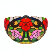 Colorful Flower Cluster Patterned Tiffany Glass Shade Single Light Wallwasher