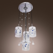 Glamorous Four-light Ceiling Multi-light Pendant Features Beautiful Clear Shades and Crystal Teardrops Made Romantic Embellishment