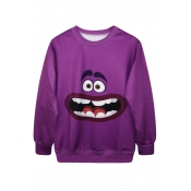 Funny Cartoon Character Print Purple Sweatshirt