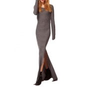 Gray Longline Side Split Slim Dress