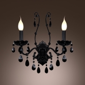 Mysterious Black Crystal Accents and Two Candelabra Style Lights Composed Modern Wall Sconce