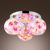 Glamorous Flush Mount Ceiling Light with Stunning Orchid Flowers and Engraving Clear Glass Shade