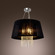 Outstanding Large Pendant Light Adorned with Beautiful Strands of  Crystal Beads and Elegant Black Fabric Shade