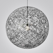 Linen Wire Globe Pendant In Country Style 1-light Black Colored