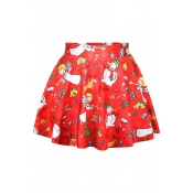 Hot Christmas Party Theme Print Pleated Mini Skirt