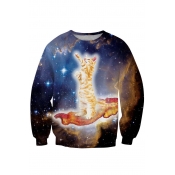 Dark Blue Galaxy&Gold Cat Print Sweatshirt