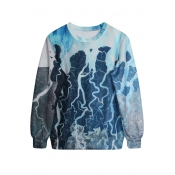 Blue Abstract Texture Print Sweatshirt