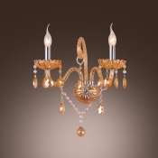 Sparkling Two-light Wall Sconce with Graceful Curving Arms and Gold Finish Offers Luxury Embelishment