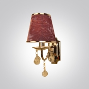 Decorative Wall Sconce Feature Fuchsia Fabric Shade with Wrought Iron Base and Hand-cut Crystal Balls