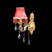 Beauteous Wall Sconce Completed with Exquisite Hand-cut Crystal Drops and Bold Red Fabric Shade
