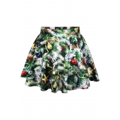 Christmas Tree Theme Print High Waist  Pleated Mini Skirt