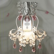 Soft and Romantic White Finished Pink and Clear Crystal Accented Chandelier Light