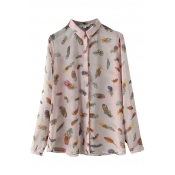 Lapel Fashionable Colorful Feathers Print Shirt