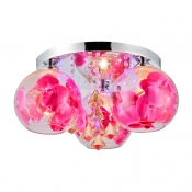 Stunning Three Light Flush Mount Ceiling Light with Clear Glass Shades and Beautiful Crystal Drops