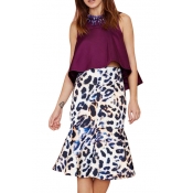 Leopard Print High Waist Ruffle Hem Flare Skirt