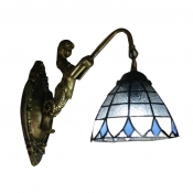 Classic Tiffany Glass Shade Delicate Mermaid Base Bedroom Wall Sconce