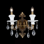 Regal Sophisticated Candelabra Style Wall Light Fixture Accented Clear Crystal Plate and Droplets