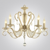 Five Lights Soft and Romantic Beige Finish Chandelier Draped By Crystal Droplets