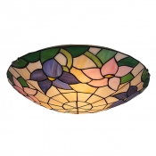 Colorful Flowers Pattern Romantic Tiffany Two Lights Flush Mount Ceiling Light