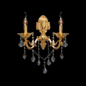 Fabulous Two Candle-style Light Wall Sconce Features Delicate Gold Detailing and Beautiful Crystal Droplets