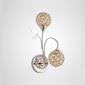 Beautiful Nature-inspired Two Lights Refined Wall Sconce Featuring Gleaming Crystal Beads Adorned Polished Chrome Finish Metal Frame