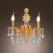 Unique Decorative Candelabra Style Wall Sconce Featured Beautiful Crystal Droplets and Delicate Back Plate