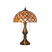Glamorous Dome Scale Shell Shade Wrought Iron Base Tiffany Style Table Lamp