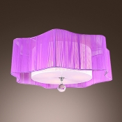 Elegant Purple Silk Thread Outer Shade and Clear Crystal Drop Composed Dazzling Six Lights Flush Mount Ceiling Light Creating Glamorous Addition to Any Space