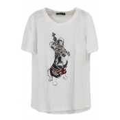 Crowned Dog Print White Short Sleeve T-shirt