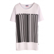 Teared Letter Print Round Neck Tee with Short Sleeve