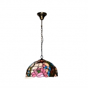 Two Lights Pink Lotus Patterned Glass Shade Tiffany Charm Featured Mini Pendant