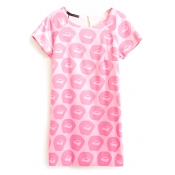 Cute Pink Background Pattern Print Short Sleeve Dress