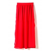 Elastic Waist Split Hem Chiffon Skirt